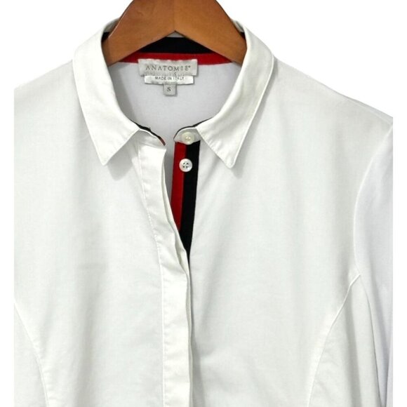 Anatomie Button Down Shirt White Mixed Fabric Zip Sides Long Slv Stretchy Size S - Picture 2 of 13